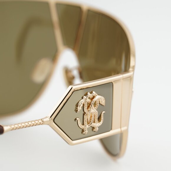 Roberto Cavalli SRC093 300G Sunglasses Gold Shield Frame, Golden Lenses